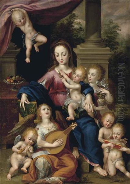 The Virgin And Child With Angels Oil Painting by Dirk de Quade van Ravesteyn