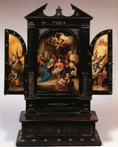 L'adoration Des Bergers, Le Songe De Joseph Et L'annonciation Oil Painting by Dirk de Quade van Ravesteyn