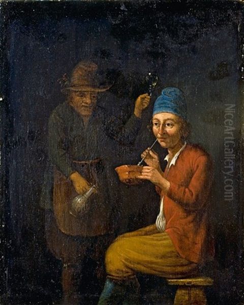 Pfeiferauchende Und Trinkende Bauern Oil Painting by Hubert van Ravesteyn