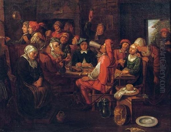 Figures Making Merry In An Inn Oil Painting by Hubert van Ravesteyn