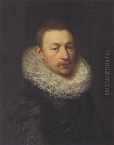 Portrait Of A Gentleman In A Black Silk Doublet And White Ruff Oil Painting by Hubert van Ravesteyn