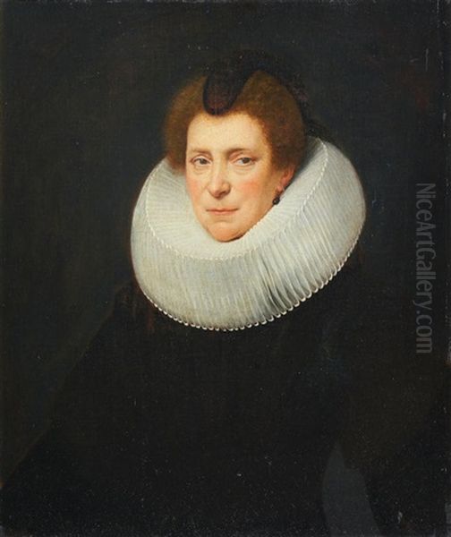 Portrait Of A Lady, Half-length, In Black Costume And A White Ruff Oil Painting by Jan Anthonisz Van Ravesteyn