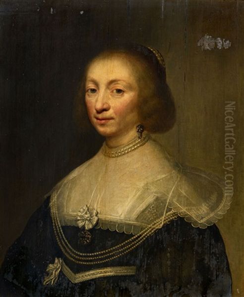 Portrait Of A Lady In A Pearl Necklace Oil Painting by Jan Anthonisz Van Ravesteyn