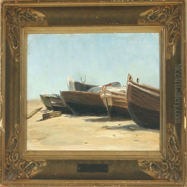 Boats On The Beach Oil Painting by Louise Bonfils