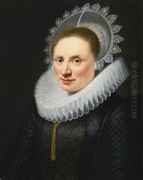 Portrait Of A Lady In A White Lace Ruff And Cap Oil Painting by Jan Anthonisz Van Ravesteyn