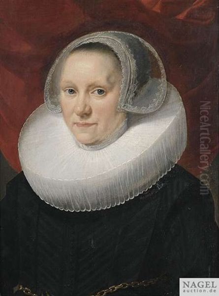 Bildnis Einer Dame In Dunklem Kleid Mit Muhlsteinkragen Und Spitzenhaube Oil Painting by Jan Anthonisz Van Ravesteyn