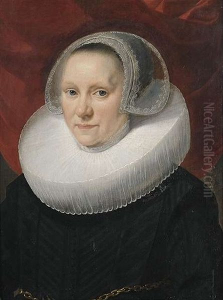 Bildnis Einer Dame In Dunklem Kleid Mit Muhlsteinkragen Und Spitzenhaube Oil Painting by Jan Anthonisz Van Ravesteyn