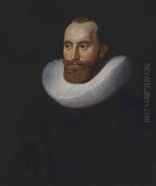 Portrait Of A Gentleman, Traditionally Identified As Hendrick De Bicker Jacoby (c. 1618-1651), Half-length, In A Black Doublet Oil Painting by Jan Anthonisz Van Ravesteyn