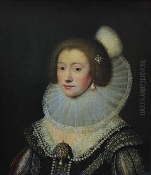 Portrait De Femme Au Collier De Perles Oil Painting by Jan Anthonisz Van Ravesteyn