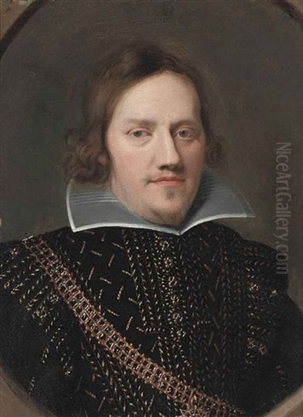 Portrait Of A Gentleman In A Black Embroidered Coat Oil Painting by Jan Anthonisz Van Ravesteyn