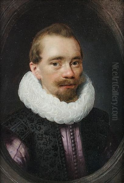 Portrait Of A Gentleman, In A Purple Coat, A Black Brocade Waistcoat And A White Ruff Oil Painting by Jan Anthonisz Van Ravesteyn