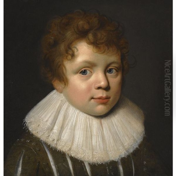 Portrait Of A Boy, Head And Shoulders, In A White Lace Ruff Oil Painting by Jan Anthonisz Van Ravesteyn