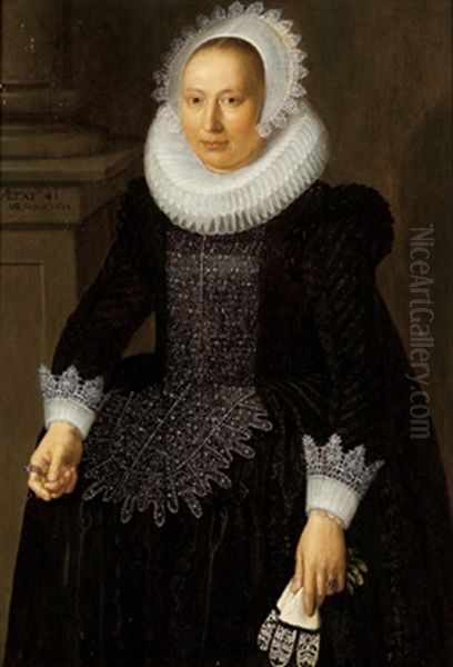 Bildnis Einer Einundvierzigjahrigen Dame In Schwarzem Kleid Mit Muhlsteinkrause Oil Painting by Jan Anthonisz Van Ravesteyn