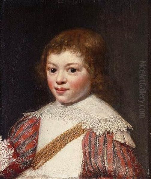 Portrait Of A Boy (prince Rupert?) In A Red Costume And White Collar Oil Painting by Jan Anthonisz Van Ravesteyn