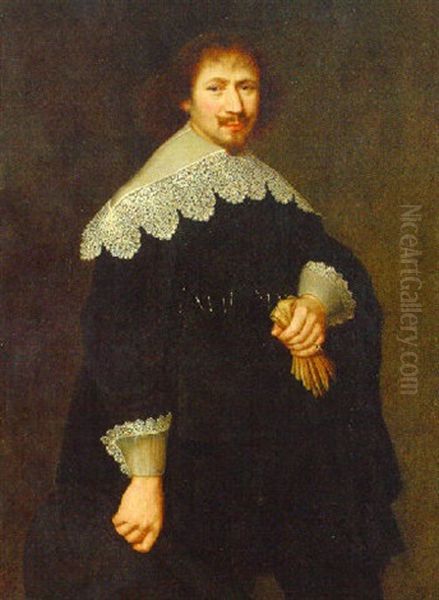 Portrait Of A Gentleman Aged 34 In Black Costume Oil Painting by Jan Anthonisz Van Ravesteyn