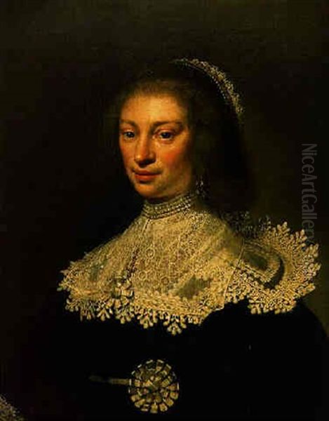 Portrait Of A Lady Wearing A Black Dres With A White Lace Collar Oil Painting by Jan Anthonisz Van Ravesteyn