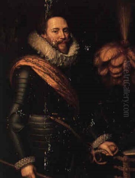 Portrait Of A Man In Armor (count Attems?) Oil Painting by Jan Anthonisz Van Ravesteyn