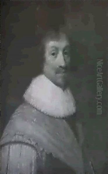 Portrait Of A Gentleman, Half Length, Wearing A Grey Costumewith A Ruff, And A Pink Sash Oil Painting by Jan Anthonisz Van Ravesteyn