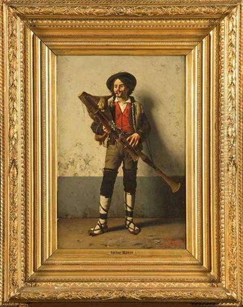 Le Joueur De Cornemuse Oil Painting by Victor Ravet