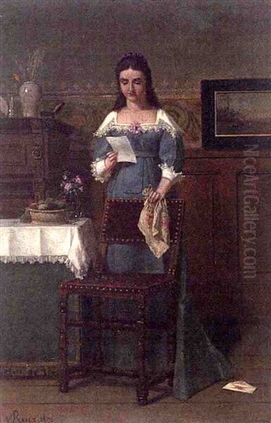 Woman Reading A Letter Oil Painting by Victor Ravet