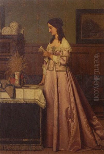 Jeune Femme En Robe Rose Oil Painting by Victor Ravet