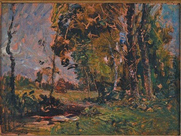 Bosquet D'arbres Pres D'une Mare Oil Painting by Auguste Francois Ravier