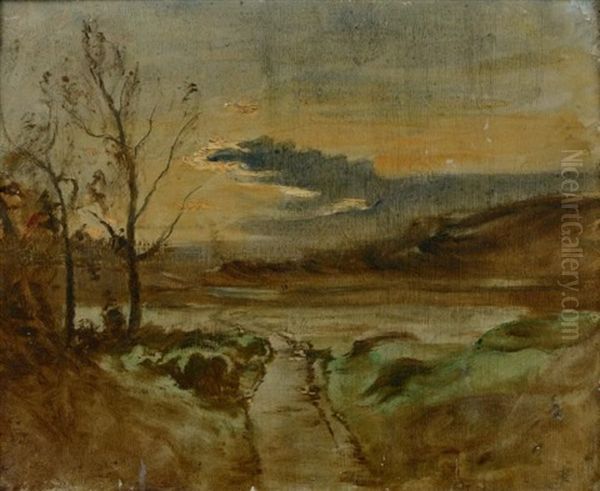 Crepuscule, Etang De L'aleva, Morestel Oil Painting by Auguste Francois Ravier