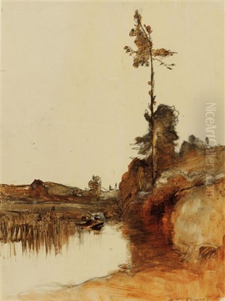 Grand Arbre Au Pied Du Rocher A L'etang De Roche Oil Painting by Auguste Francois Ravier