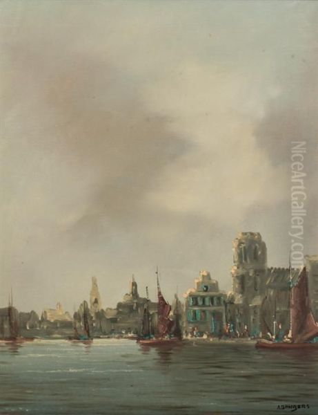 View Of Amsterdam Oil Painting by Berend Adrianus Bongers