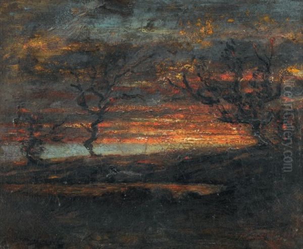 Landschaft Bei Sonnenuntergang Oil Painting by Auguste Francois Ravier