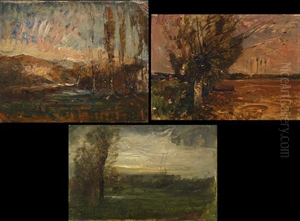 Clearing With Storm Lifting (+ 2 Others, Oil On Board Laid On Board; 3 Works) Oil Painting by Auguste Francois Ravier