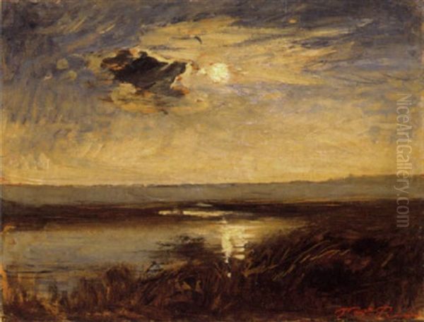 Coucher De Soleil Sur L'etang De La Leva by Auguste Francois Ravier