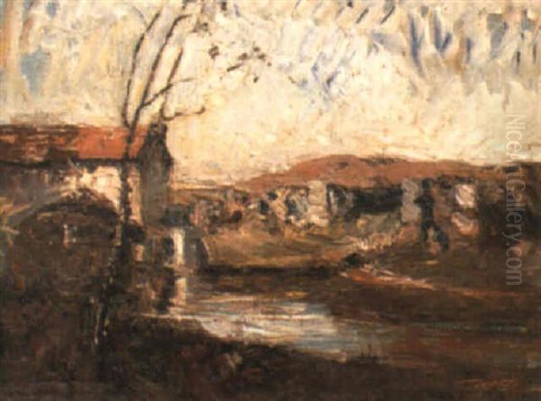 Moulin De L'etang-de-roche Oil Painting by Auguste Francois Ravier