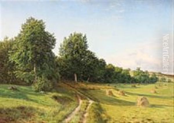 Danish Summer Landscape Oil Painting by Louise Christiane Ravn-Hansen