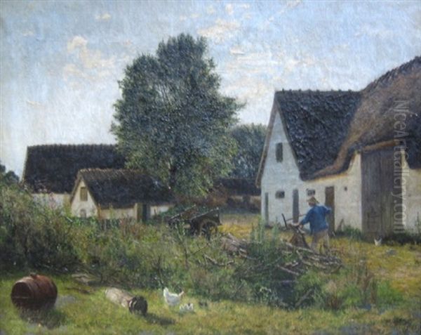 Udenfor Et Bondehus Ved Virum Oil Painting by Louise Christiane Ravn-Hansen