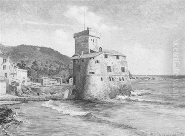 Kastell In Rapallo Oil Painting by Louise Christiane Ravn-Hansen