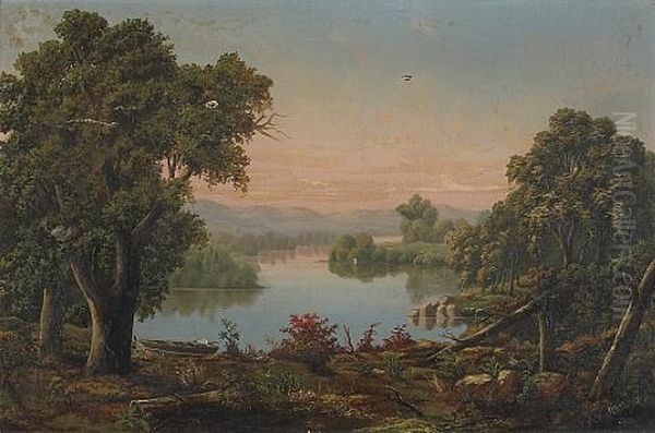 A River Landscape With A Skiff In The Foreground Oil Painting by Albert Leighton Rawson