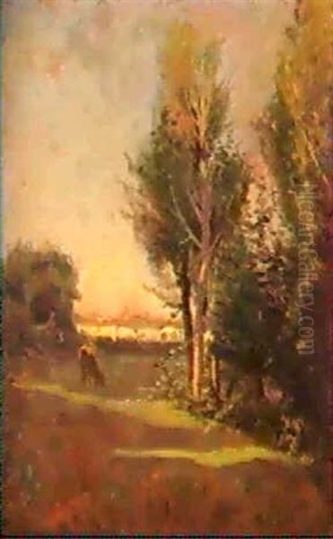 Mucca Al Pascolo Oil Painting by Ernesto Rayper