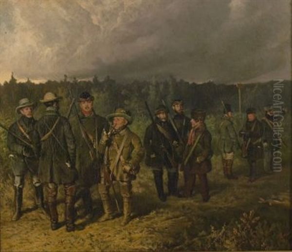 Jagdgesellschaft In Konigswartha Oil Painting by Ferdinand von Rayski