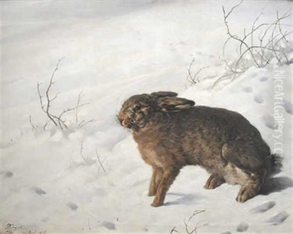 Hase Im Schnee Oil Painting by Ferdinand von Rayski