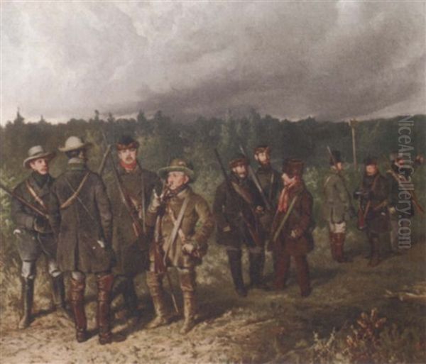 Hunting Party Of German Junkers Oil Painting by Ferdinand von Rayski