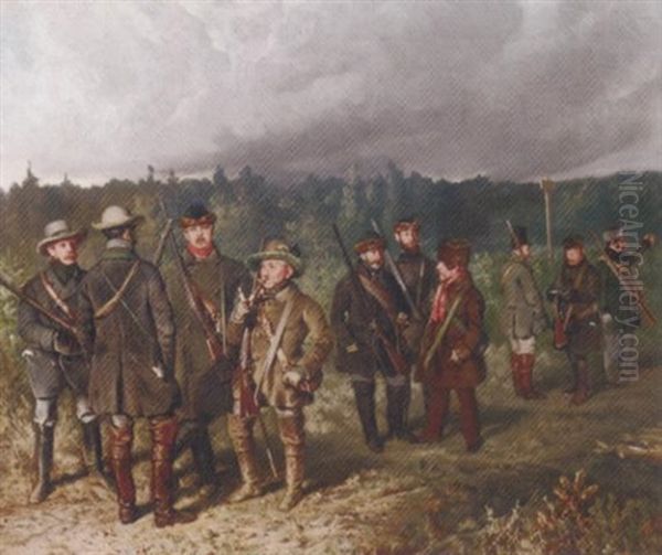 Hunting Party Of German Junkers Oil Painting by Ferdinand von Rayski