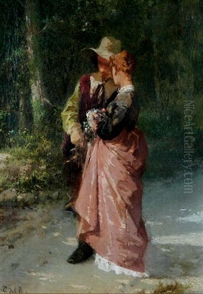 Two Figures On A Walking Path Oil Painting by Giovanni Del Re