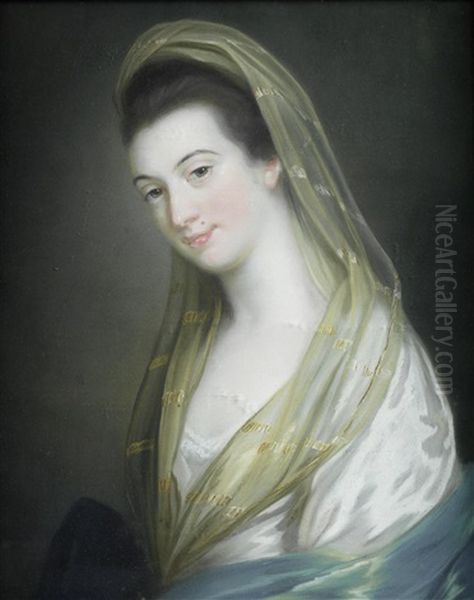 Portrait Of Lady Juliana Penn (1729-1801), Bust-length, In A White Silk Dress And A Blue Wrap Oil Painting by Katherine Read