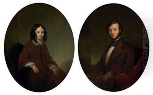 Elizabeth Barrett Browning (+ Robert Browning, Pair) Oil Painting by Thomas Buchanan Read