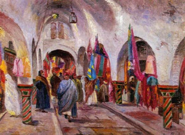 Le Souk Des Etoffes, Tunis Oil Painting by Daniel Real