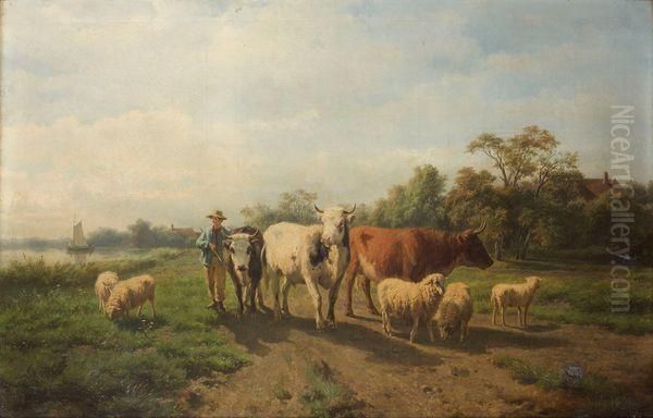 Paysan Menant Des Moutons Et Des Boeufs Oil Painting by Rosa Bonheur