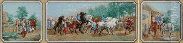 Triptyque De Scenes De Chevaux Oil Painting by Rosa Bonheur