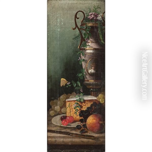 Still Life With Urn And Cherries Oil Painting by Carducius Plantagenet Ream