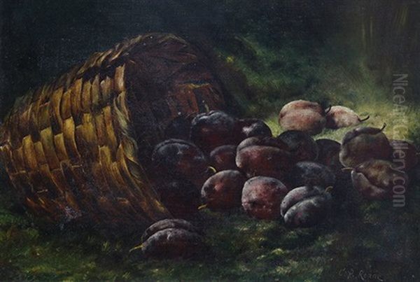 Still Life With Plums And Basket Oil Painting by Carducius Plantagenet Ream